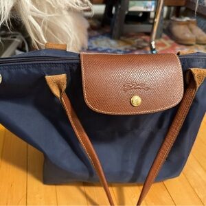 Longchamp Navy and Brown Tote Bag